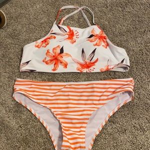 Floral and orange bikini set